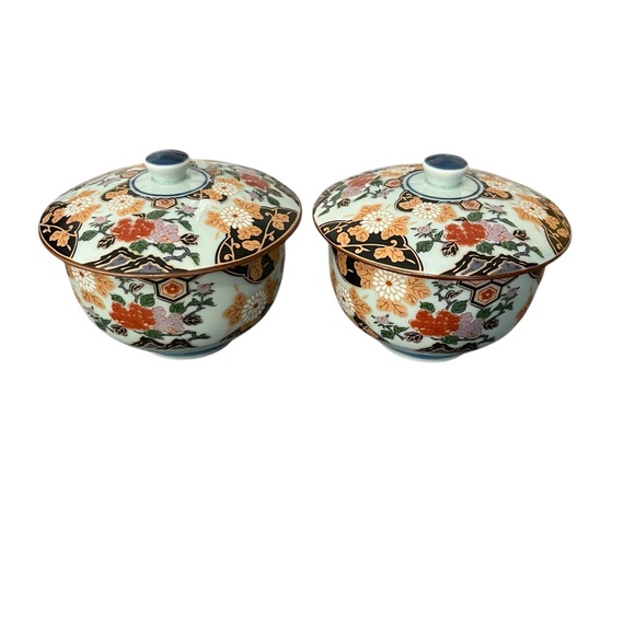Arita Ware Floral Porcelain Tea Cup & Lid | Trinket Jars Made In Japan-Set of 2 - Picture 4 of 11